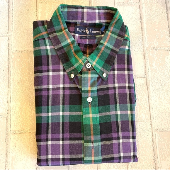 Ralph Lauren Purple Green Plaid Button Down Long Sleeve Men’s Shirt Size XXL 2XL - Picture 10 of 10